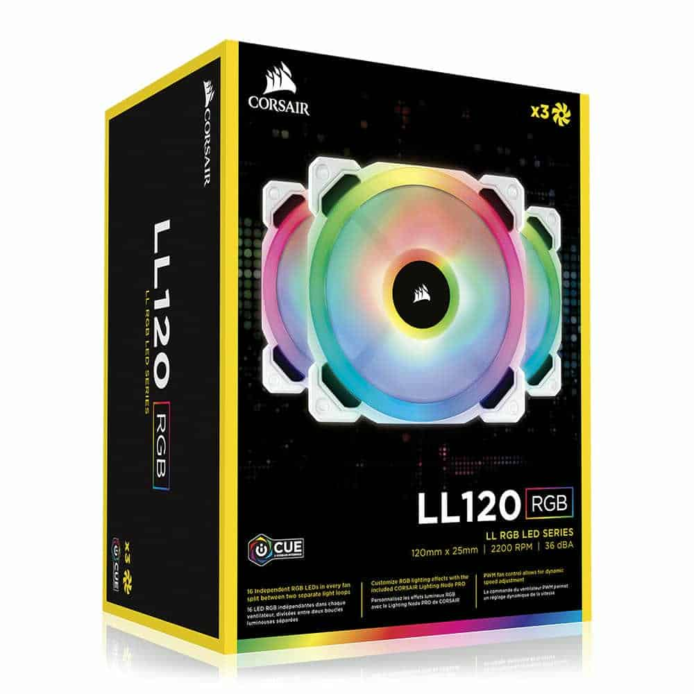 (image for) Corsair White LL120 RGB 120mm Dual Light Loop 3 Fan + Lighting Node PRO Pack